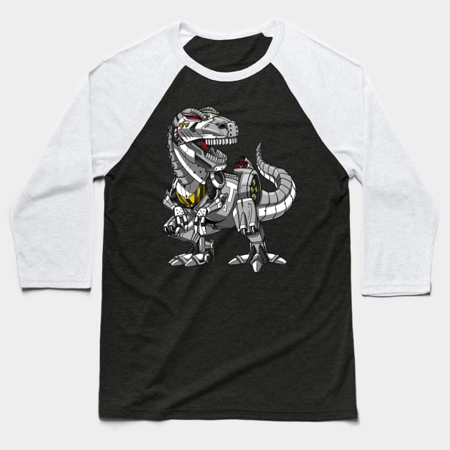 T-Rex Dinosaur Robot Baseball T-Shirt by underheaven